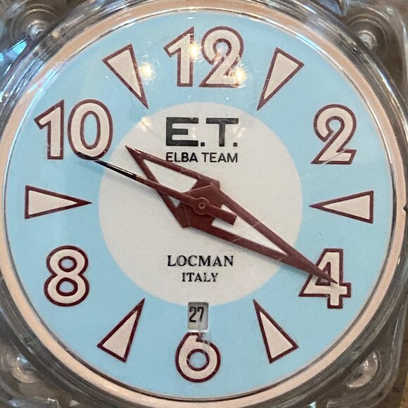 LOCMAN ELBA TEAM QUARTZ CLEAR WATCH SKY BLUE FACE NUDE SILICONE BAND DATE ITALY - Picture 1 of 4